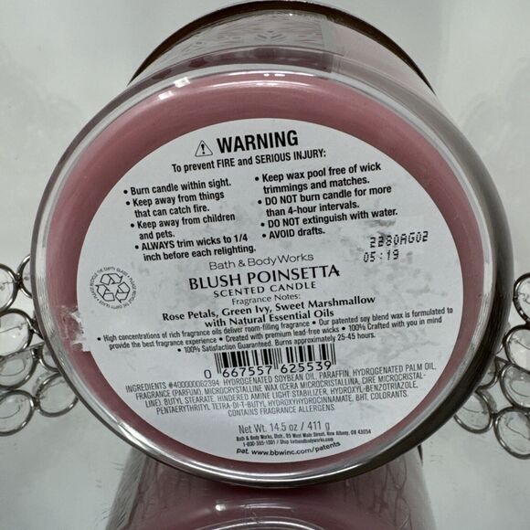 1 New BLUSH POINSETTIA 3 WICK SENTED CANDLE BATH & BODY WORKS - Picture 5 of 5